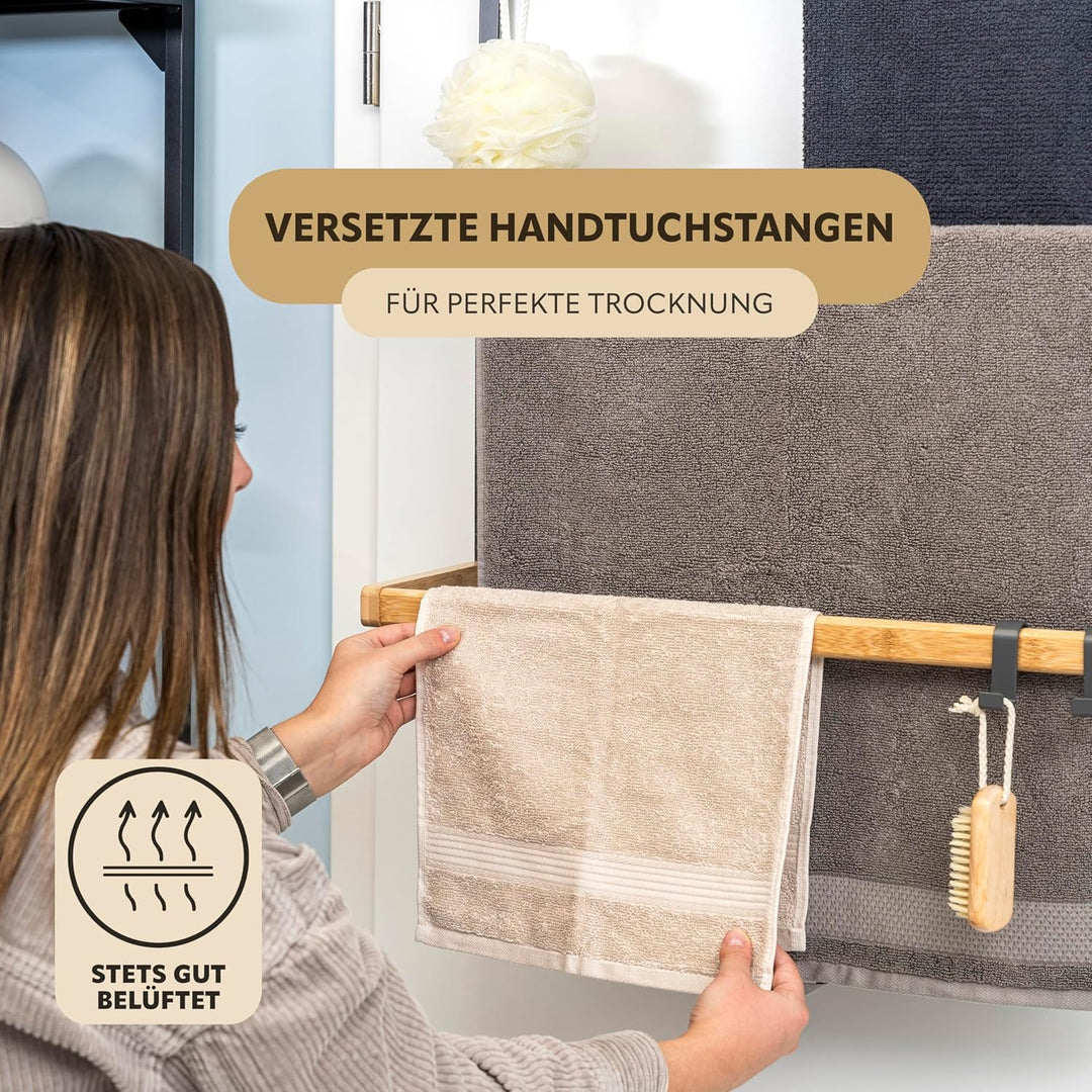 eluno Tür-Hängeregal aus Metall und Bambus, Tür-Handtuchhalter mit 3 Handtuchstangen, 4 praktischen