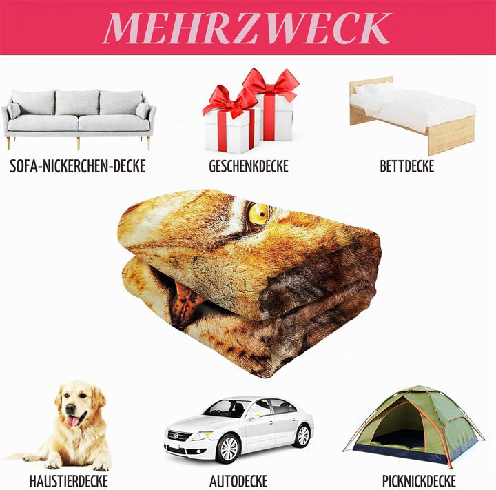 YISUMEI Decke 150x200 cm Kuscheldecken Sanft Flanell Weich Fleecedecke Bettüberwurf Löwe