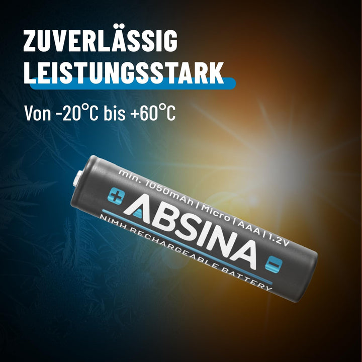 ABSINA AAA Akku 1150 NiMH 32er Pack - Akku AAA Micro mit 1,2V &amp; min. 1050 mAh - AAA Akkus wiederaufl