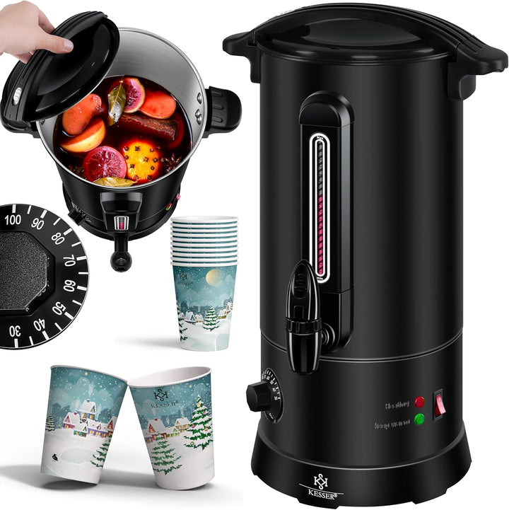 KESSER® Glühweinkessel 10L Edelstahl Inkl. 10x Becher Glühweinkocher mit Thermostat Glühweinautomat