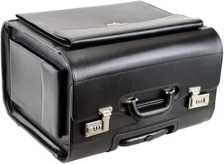Extra Grosser Leder Aktenkoffer Pilotenkoffer Rollen Trolley Schwarz 50cm Bowatex