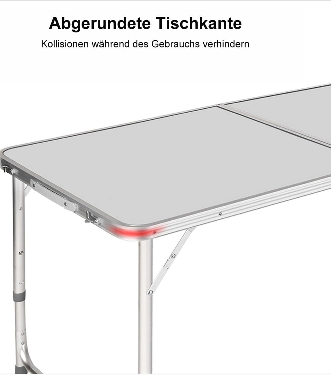 Campingtisch Klapptisch 120x60cm Höhenverstellbar 55/62/70cm, Leicht & Kompakt Klapptisch mit Alumin