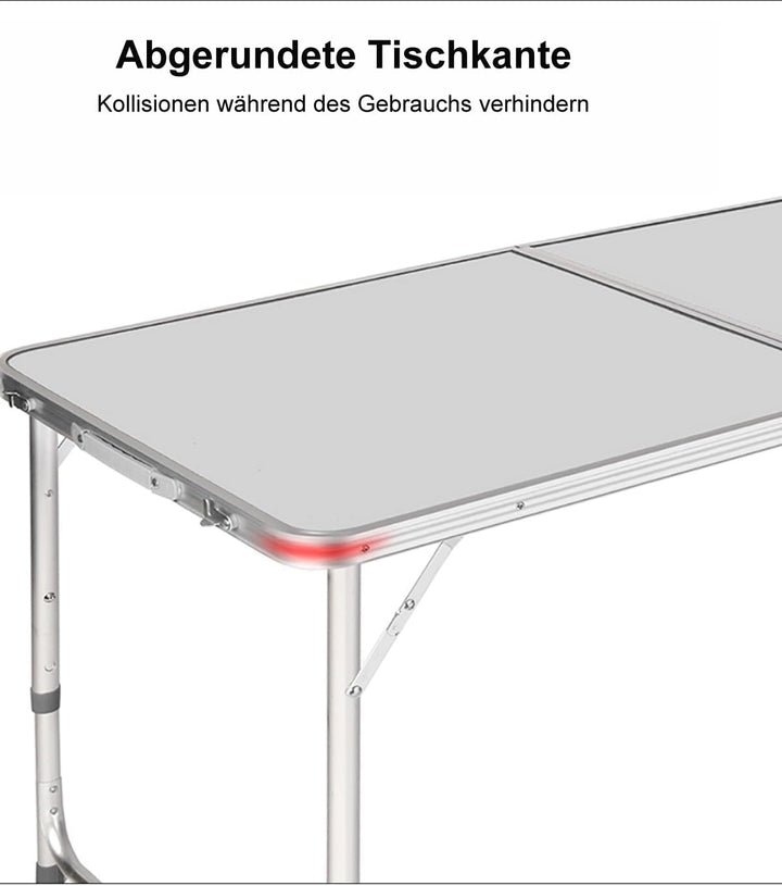 Campingtisch Klapptisch 120x60cm Höhenverstellbar 55/62/70cm, Leicht & Kompakt Klapptisch mit Alumin
