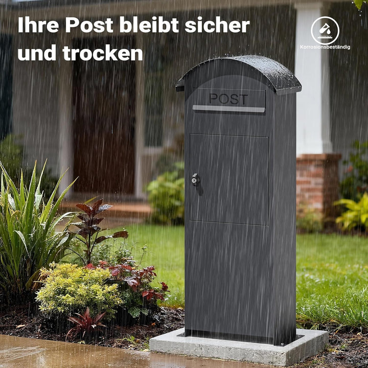 Wiltec Briefkasten grau 420 x 240 x 1020 mm, Standbriefkasten zur Bodenmontage mit Schloss, abschlie