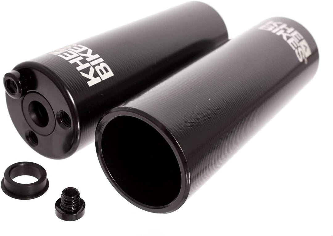 KHE Laser PRO BMX Pegs Alu CNC 10mm 14mm Achsen schwarz Paar 110g mit Adapter