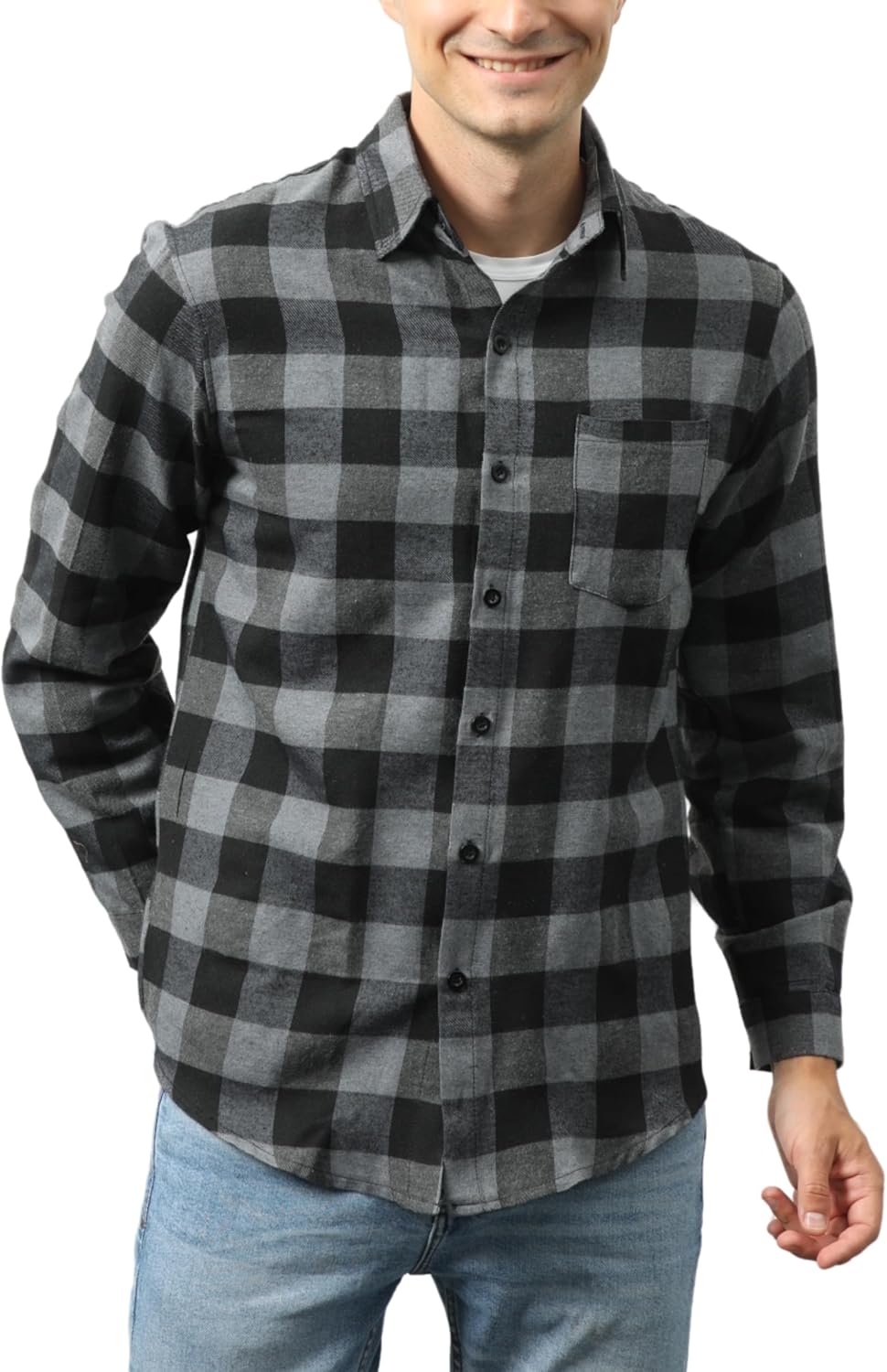 Yukiuiny Herren Holzfällerhemd 100% Baumwolle Langarm Kariertes Hemd Casual Button Down Flanell Frei