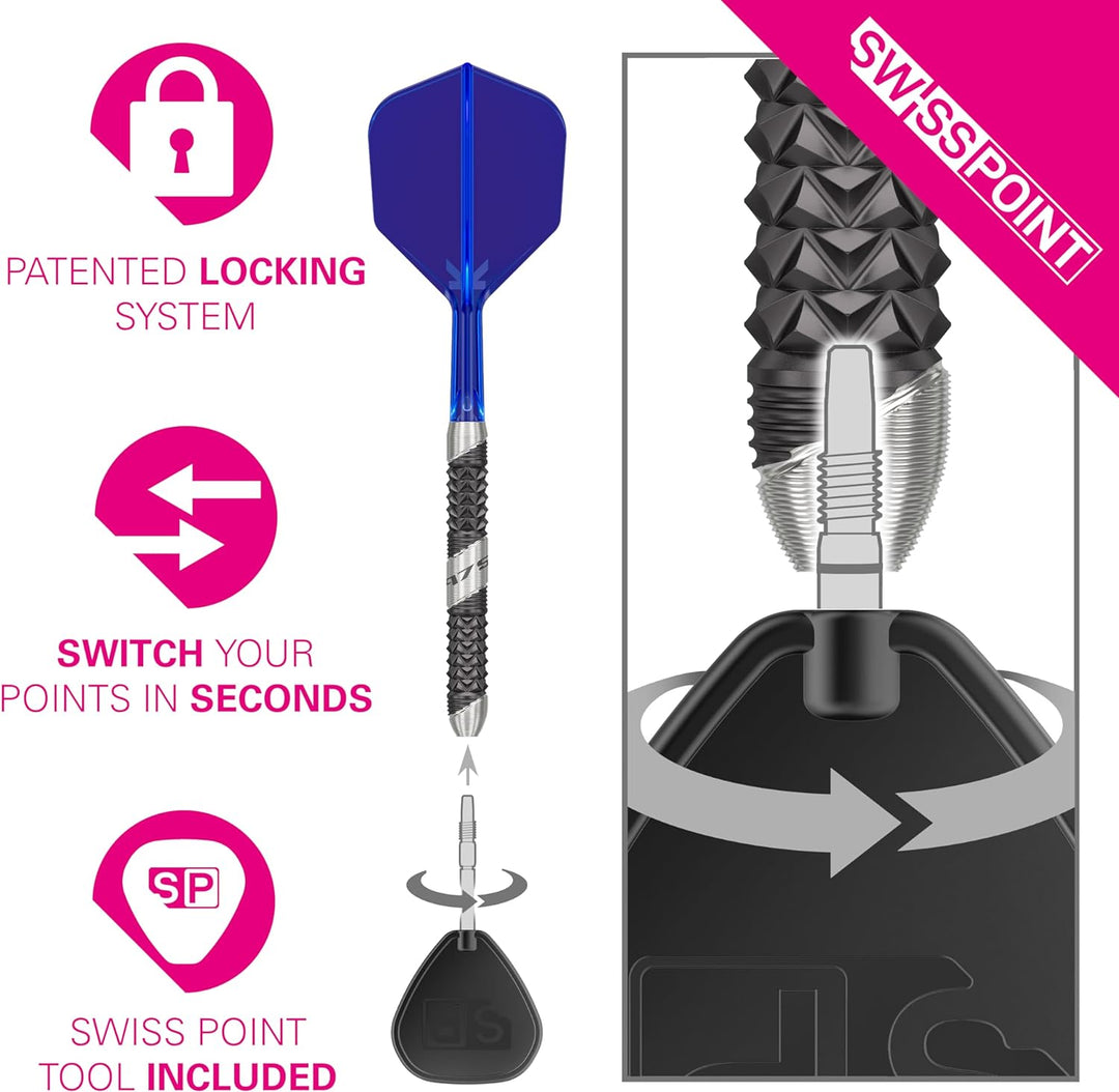 Target Darts 975 Ultra Marine 97.5% Wolfram Swiss Point Stahlspitze Dart Satz with K-Flex 22 g Barre