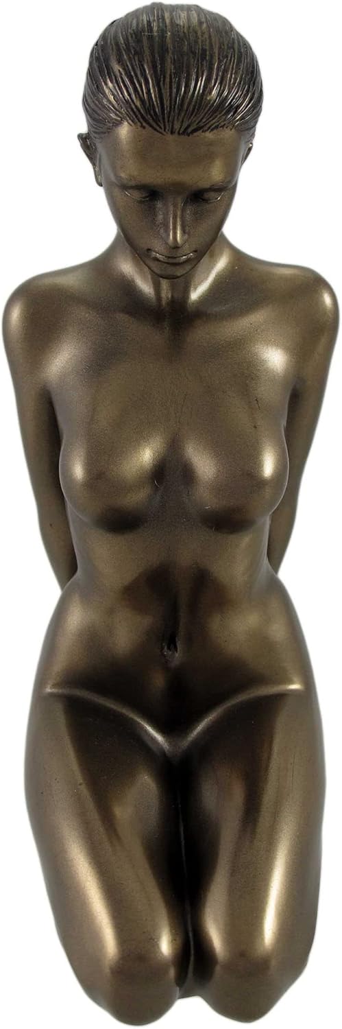 14 cm nackte weibliche Statue kniend mit Händen auf dem Rücken, bronzefarben