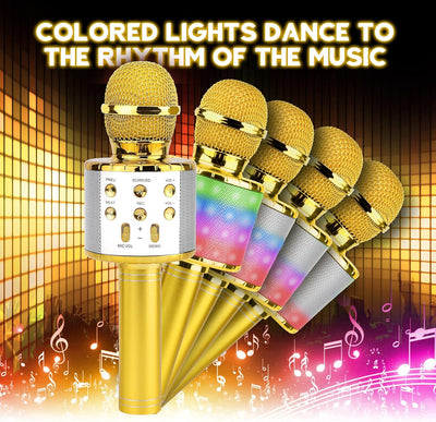 ShinePick Kabelloses Karaoke-Mikrofon, Bluetooth, tragbar, mit LED-Licht, Disco für Kinder/Erwachsen