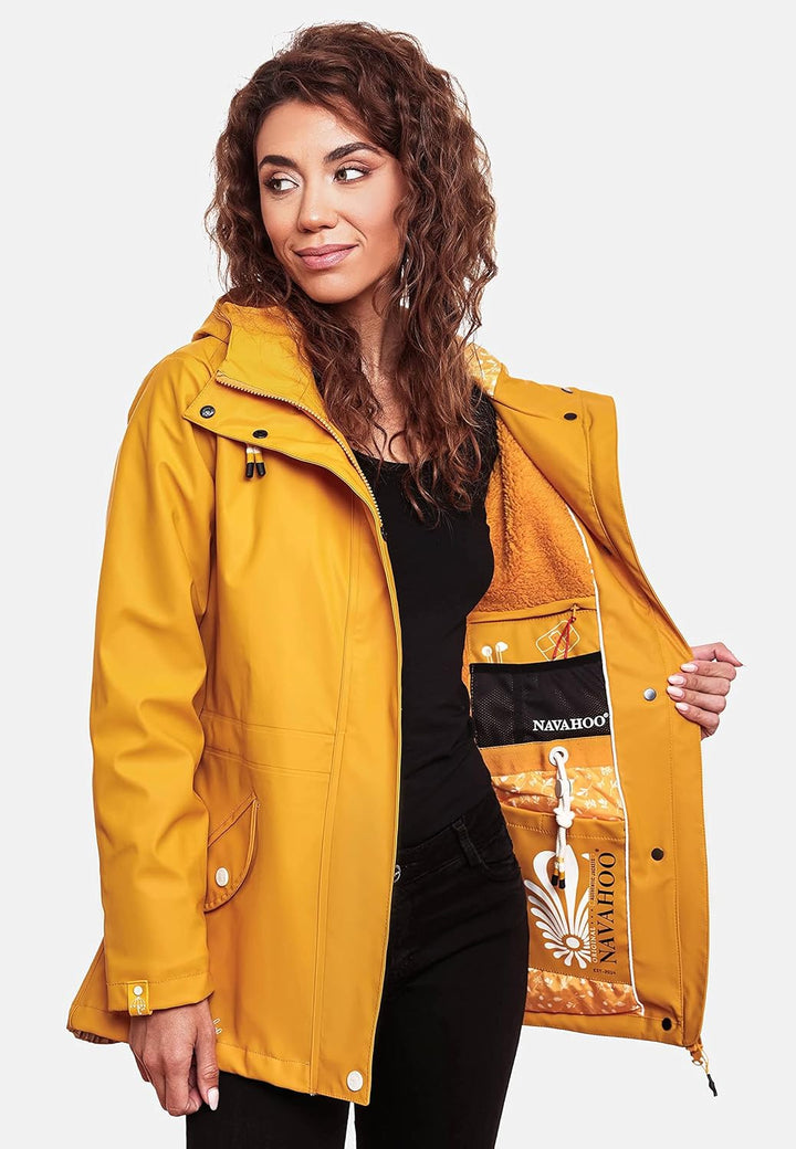 Navahoo Damen Übergangsjacke Regenmantel wasserdicht lang warm gefüttert mit Kapuze Oceans Heart XS-