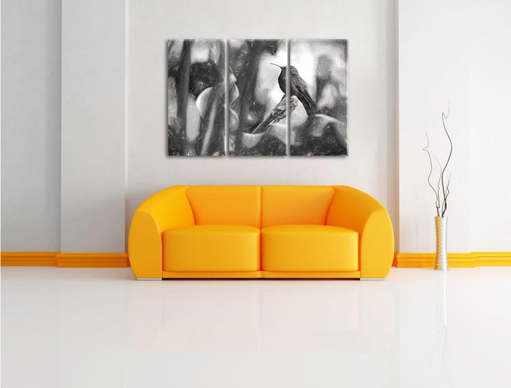 Pixxprint Kolibri in seinem Lebensraum als Leinwandbild/Grösse: 3Teilig (120x80) / Wandbild/Kunstdru