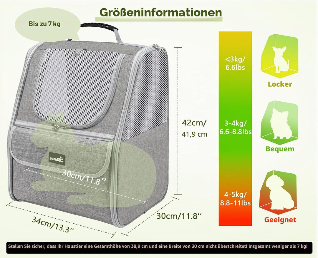 pecute Katzenrucksack Haustier Rucksack mit Netzfenster, Tragbare und Faltbare Katzentasche, Atmungs
