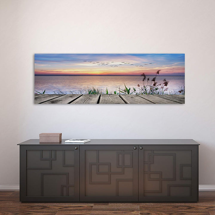 Feeby Bilder Steg Vögel 90x30 cm Wohnzimmer Schlafzimmer Büro Flur Küche Wandbilder Modern Bild auf