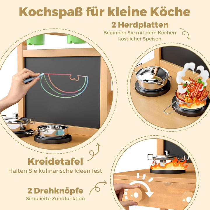 COSTWAY Matschküche Kinder Outdoor, Kinderküche mit Tafel, Wasserhahn, Spülen, Blumentöpfen & Garten