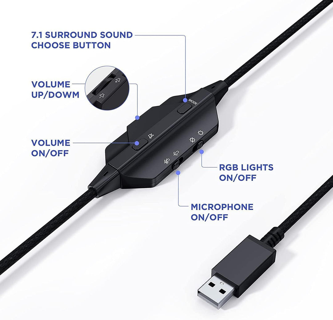 Y-YOPZI Gaming Headset, Headset mit Mikrofon 3D Surround Sound Headphones Noise Cancelling RGB Light