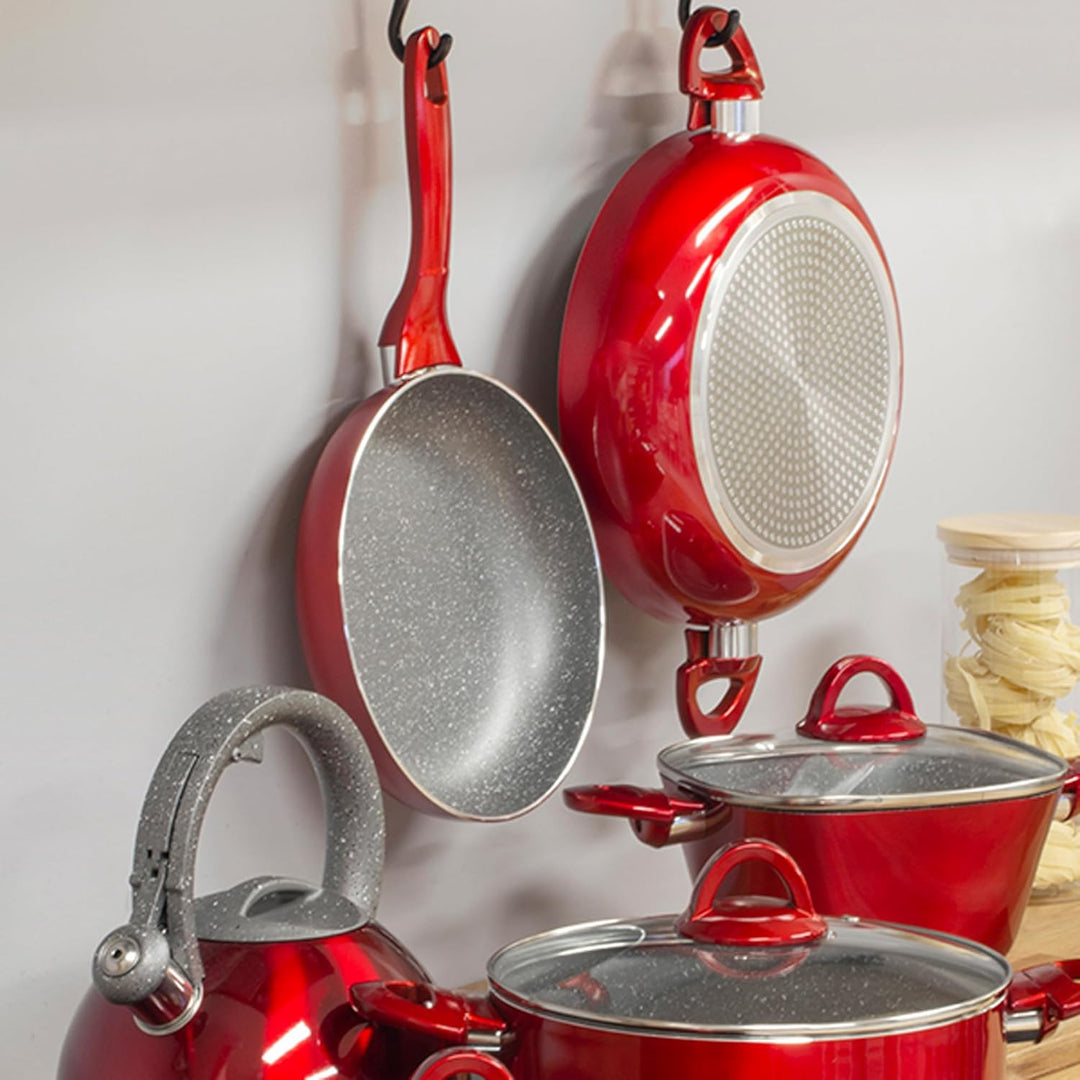 AMBITION Topf Alu Kochtopf Antihaftbeschichtet INDUKTION mit Glasdeckel Rot 3 L