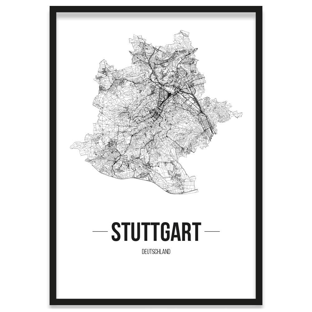 JUNIWORDS Stadtposter, Stuttgart, Wähle eine Grösse, 30 x 40 cm, Poster mit Rahmen, Schrift B, Weiss