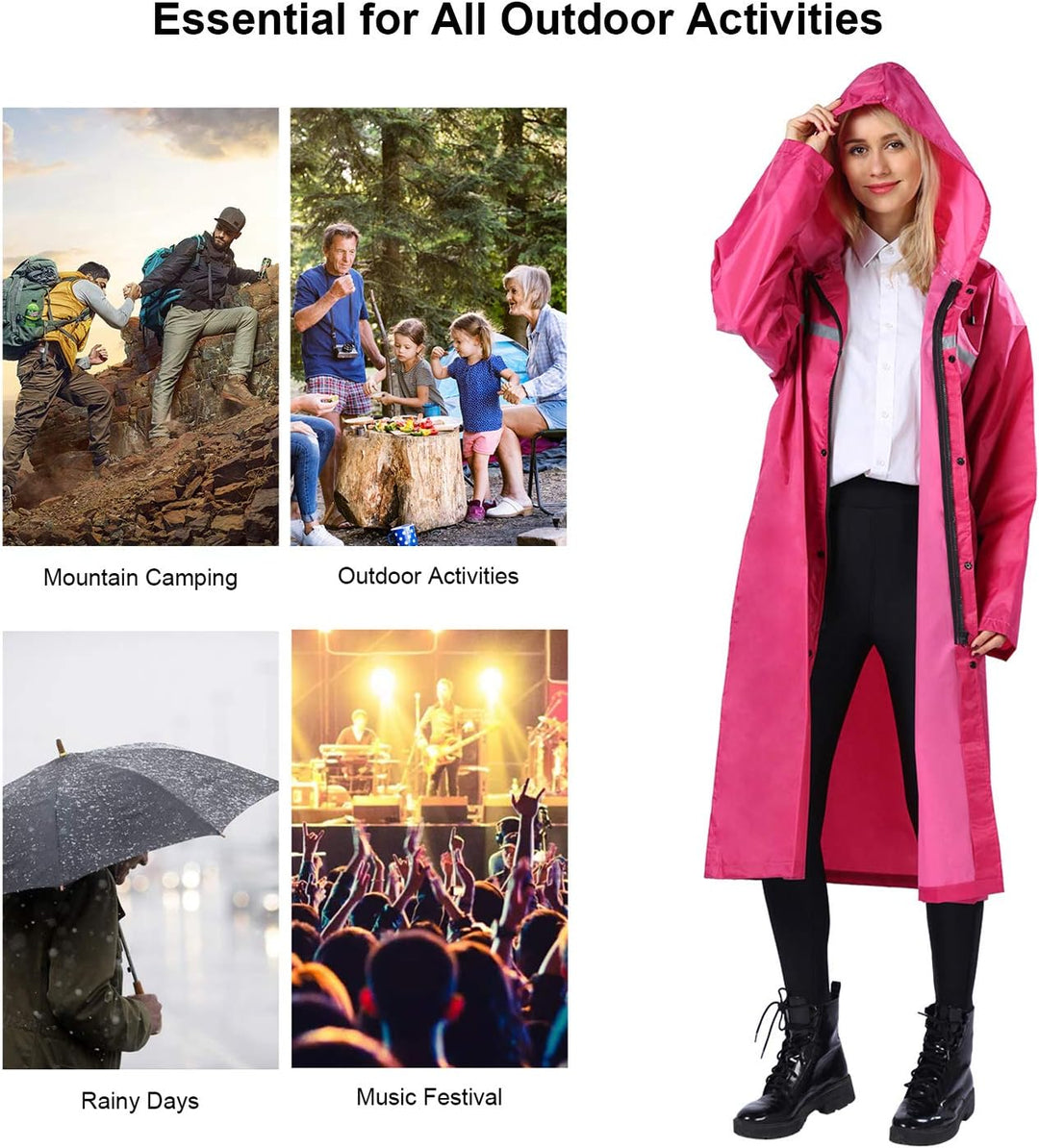 Regenmantel 100% Wasserdicht, der Extra Lange Regenschutz mit Taschen/Reflexstreifen/Kordelzughauben