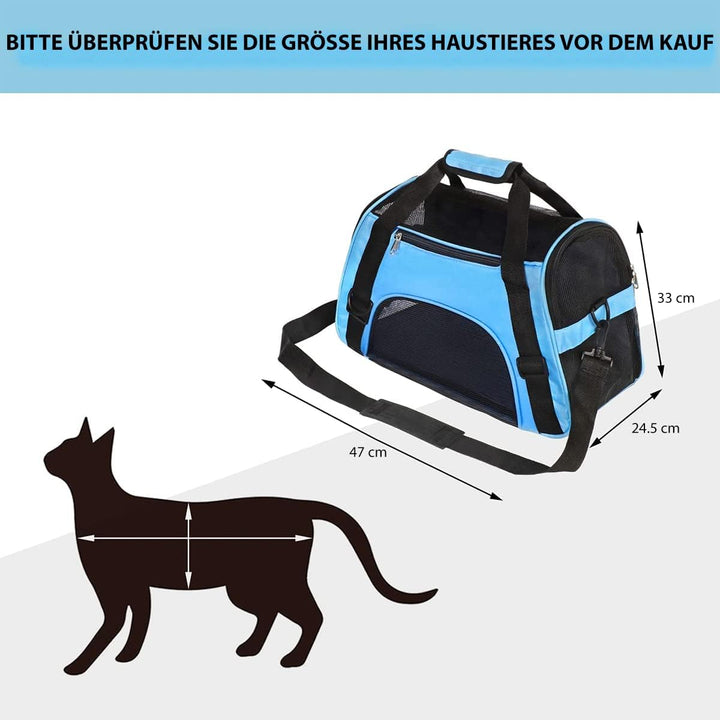 Hundetransportbox - Blau - M - 47 x 24.5 x 33 cm - Hundebox Hundetasche Katzenbox Autotransportbox S