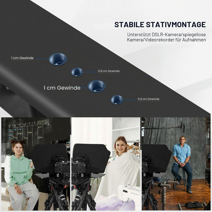 GVM 12" Teleprompter mit Fernbedienung und App, zusammenklappbarer Teleprompter für Pad Tablet, Tele