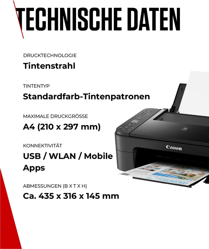 Canon PIXMA TS3350 Drucker Farbtintenstrahl Multifunktionsgerät DIN A4 (Scanner, Kopierer, 4.800 x 1