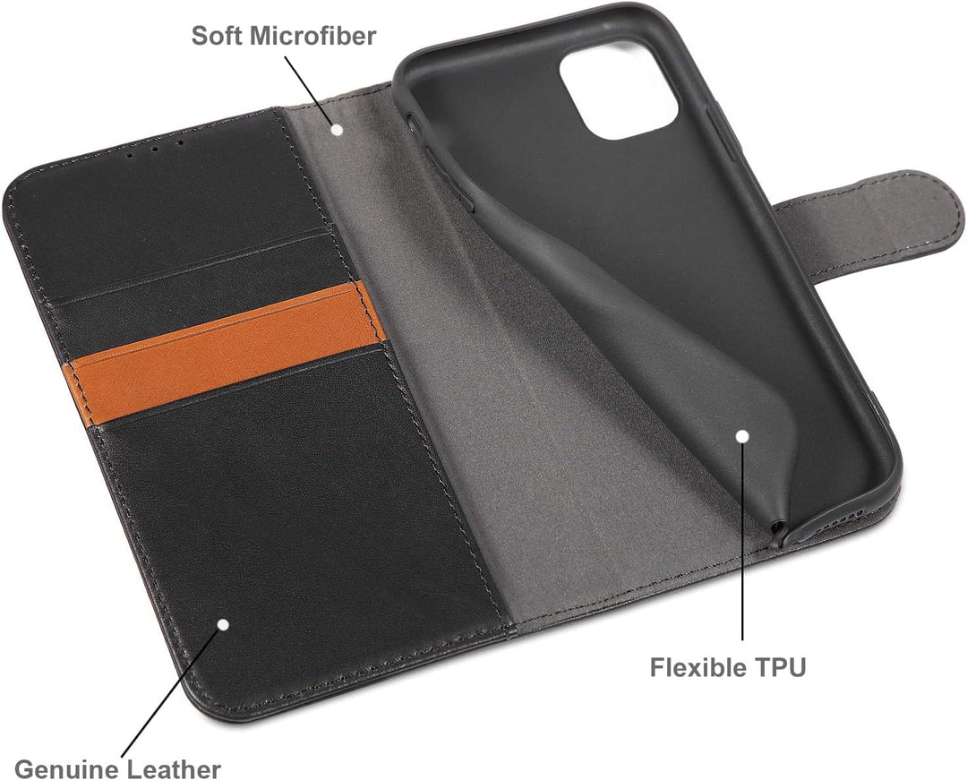 LENSUN Echtleder Hülle für iPhone 11, Handyhülle [Echtes Leder][Magnetverschluss][RFID Schutz] Handy