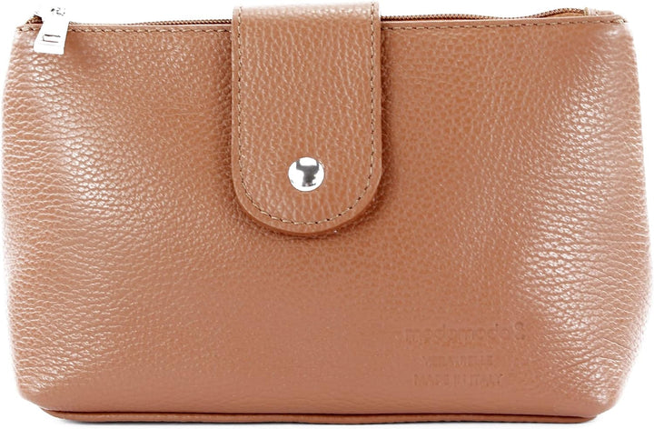 modamoda de - T213 - ital. Leder Kosmetiktasche Maskenetui Medium, Farbe:Dunkelcamel, Dunkelcamel