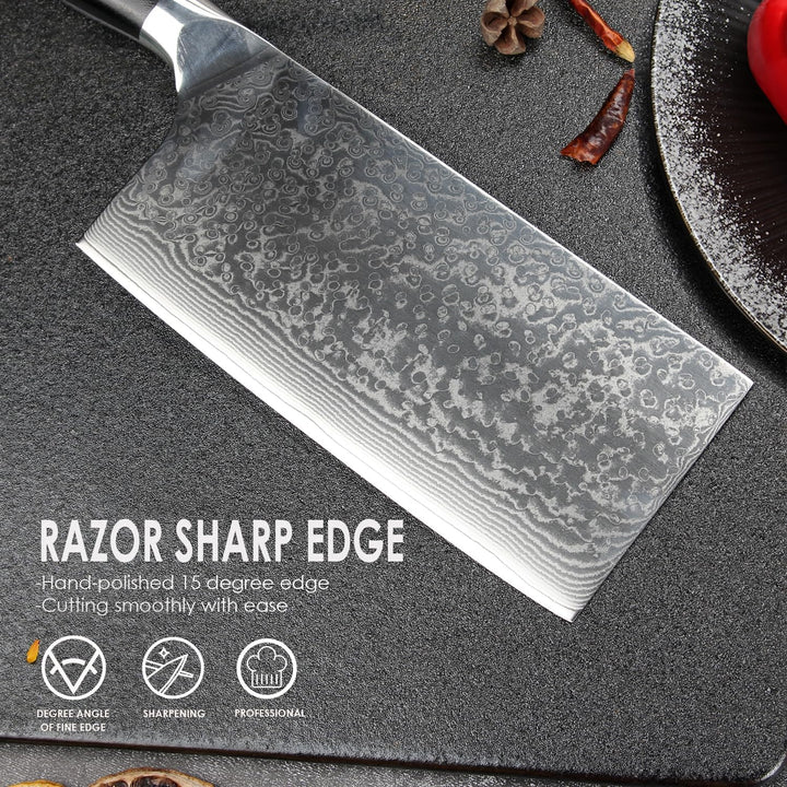 Home Safety Damastmesser Fleischmesser - Damast Chinesisches Hackmesser 17.5 cm Klinge aus 67 Schich
