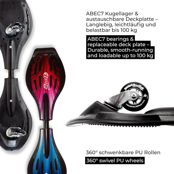 Streetsurfing Waveboard The Wave G1, Verschiedene Design wählbar, 360 Grad schwenkbare PU-Rollen, da
