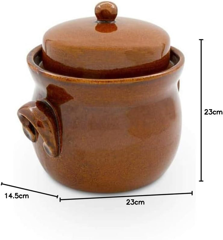 KERAZO Gärtopf 2 Liter aus Steinzeug Keramik inklusive Deckel + Stein + Anleitung [Form 2] BRAUN - G