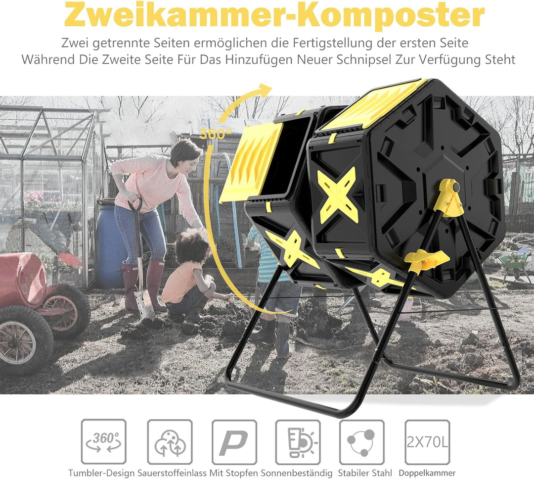 SQUEEZE master Tumbling Komposter Bin, Doppelkammer kompost Tumbler mit Easy-Turn, schnell arbeitend