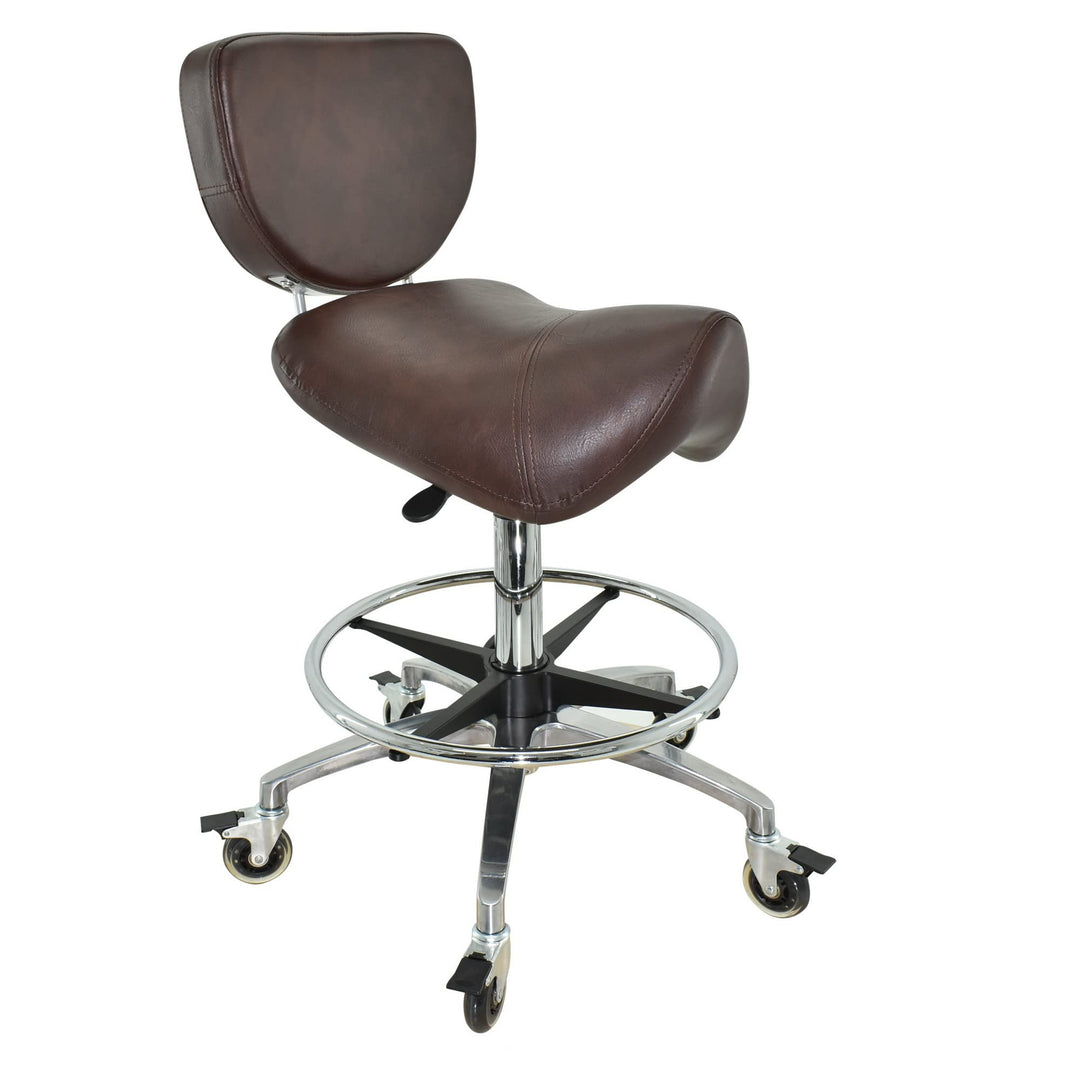 Premium Sattelhocker braun mit Bremse und Lehne, Sattelstuhl für Rückenentlastung, Rollhocker höhenv