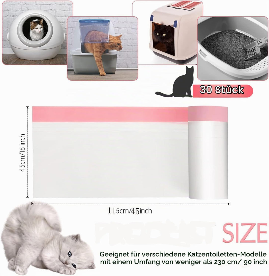 30Stück Katzentoilettenbeutel,Katzenstreutasche mit Zugbändern,Mülltüten,Selbstreinigende Katzentoil