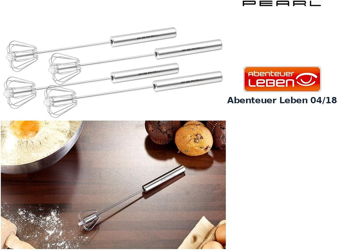 PEARL Schwingbesen: 4er-Set Multi-Quirls mit Drehautomatik, Edelstahl, 25cm (Automatik Schneebesen,