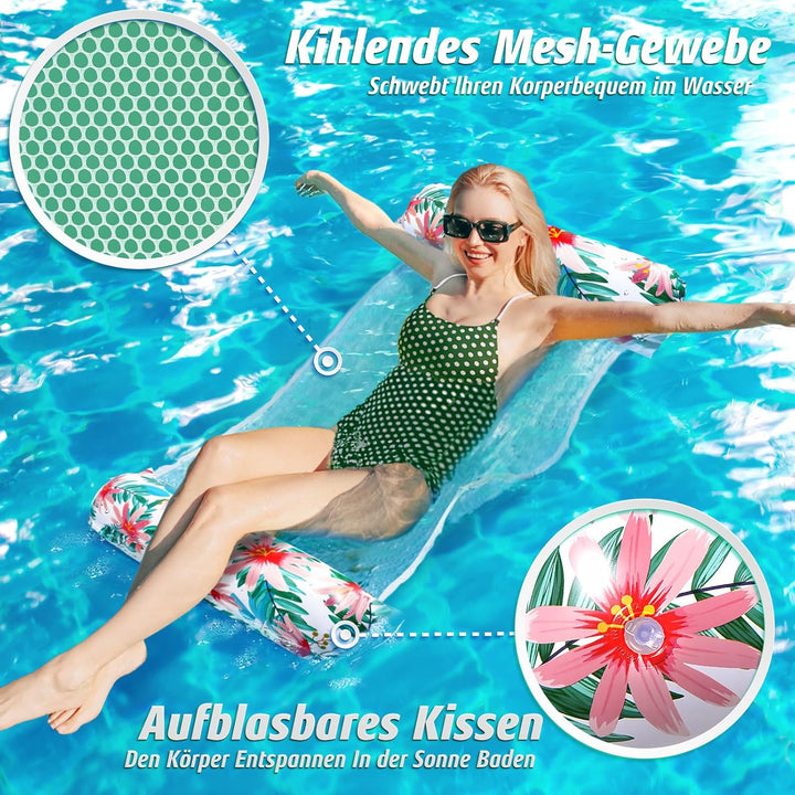 Luftmatratze Pool XL, 2 Stück Wasserhängematte Erwachsene, 4 in 1 Luftmatratze Wasser Pool Zubehör S