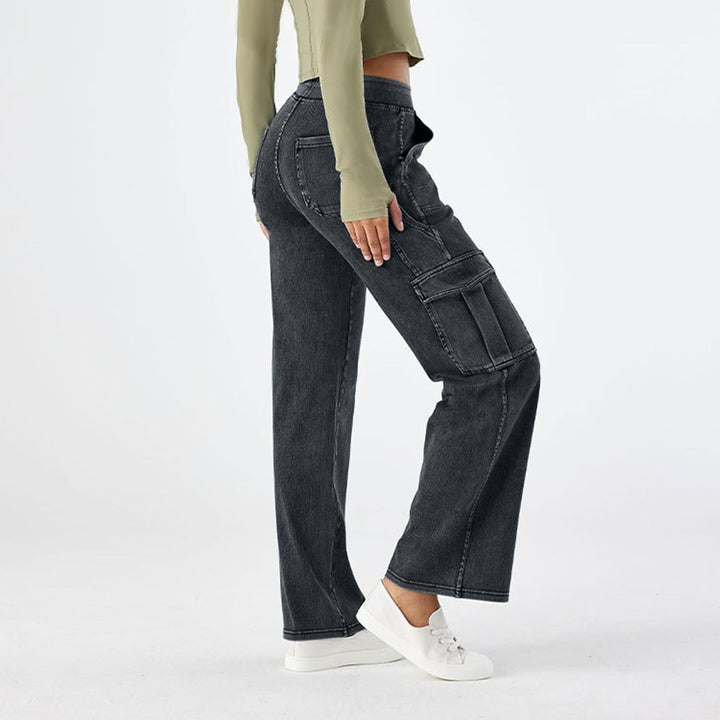 Wide Leg Jeans Damen Cargohose Sommerhosen Leicht Stretch Latzhose Bequeme High Waist Weites Bein Ba
