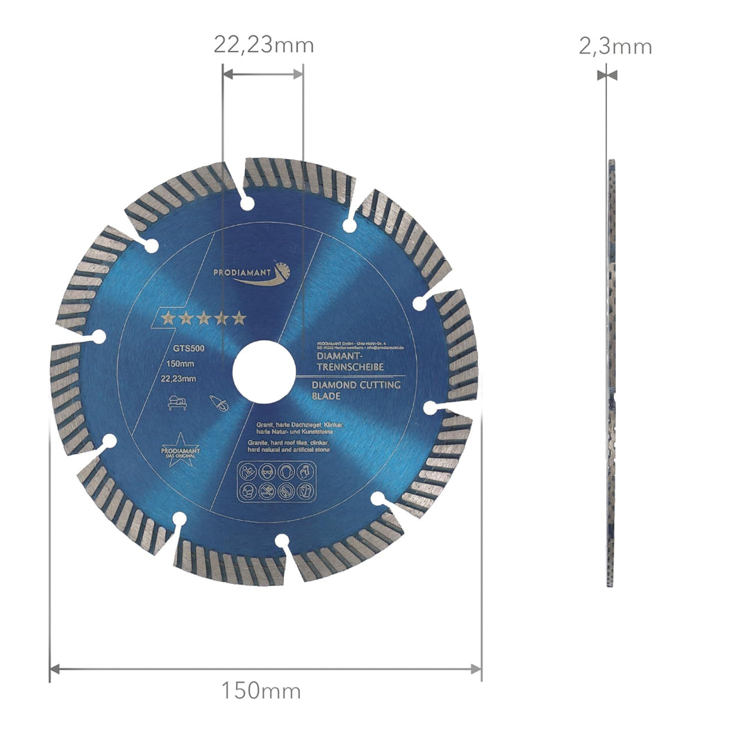 PRODIAMANT Fastcut Highspeed Diamant-Trennscheibe 150 mm x 22,23 mm für sehr harte Baustoffe wie Kal