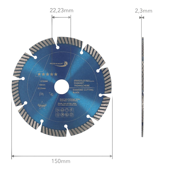 PRODIAMANT Fastcut Highspeed Diamant-Trennscheibe 150 mm x 22,23 mm für sehr harte Baustoffe wie Kal