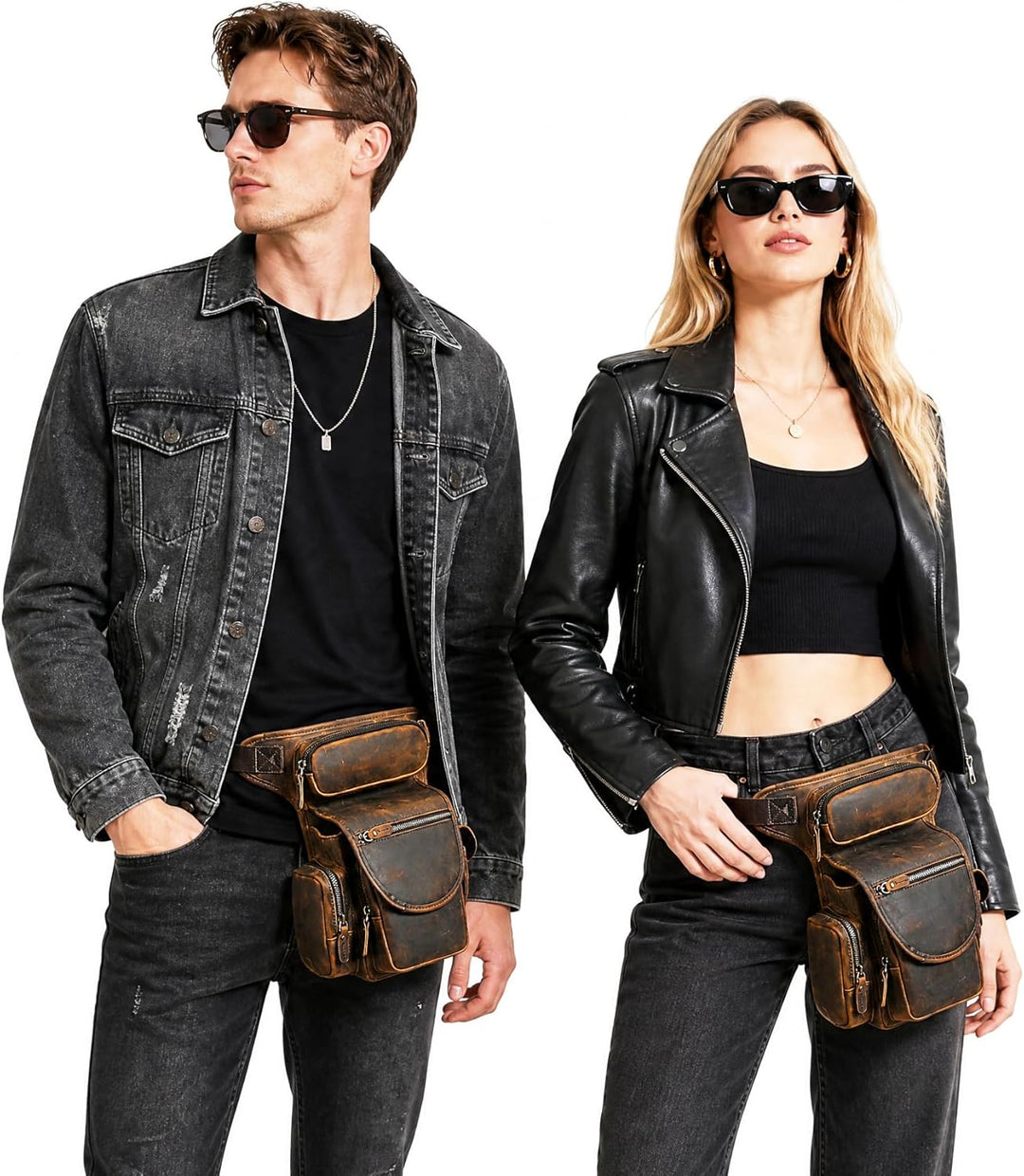Herren Canvas + Leder Motorrad Reiten Tasche Beinbeutel Beintasche Aussenbeintasche Hüfttasche Drop