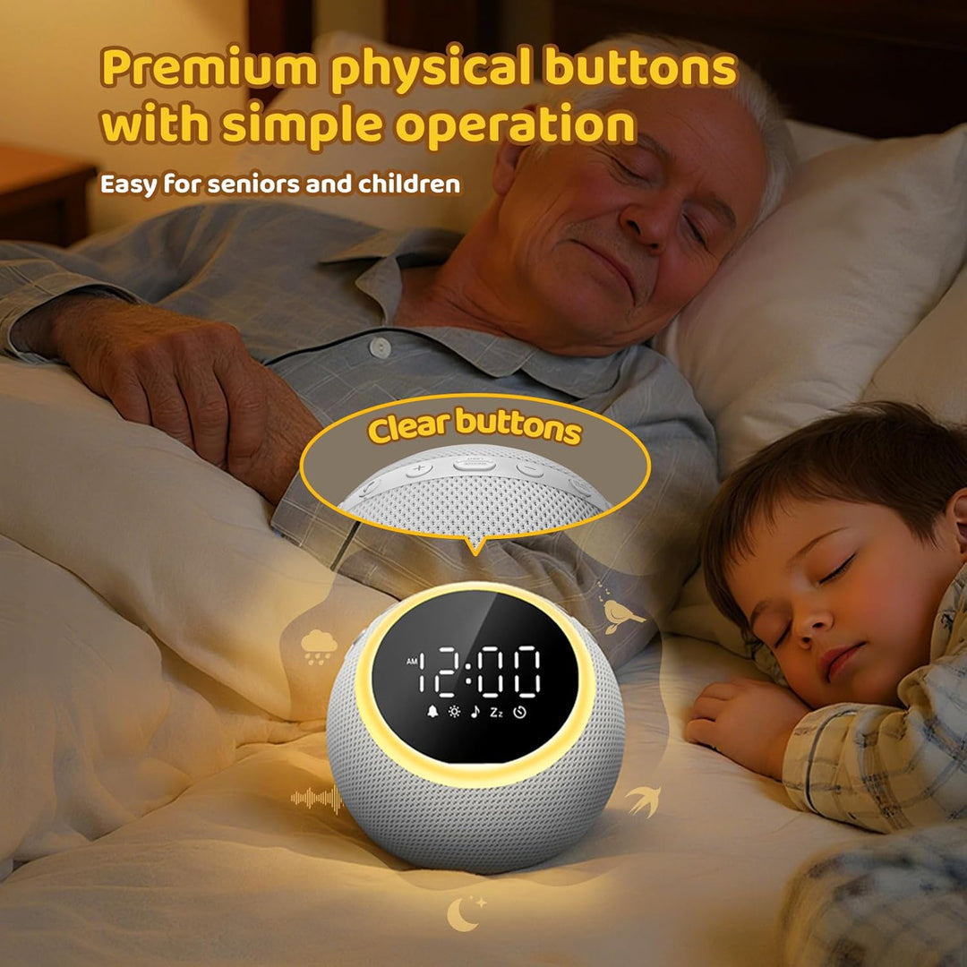Mewaii White Noise Machine Baby mit Nachtlicht & Wecker, 3-in-1 Nachtlicht Kinder, 2700K Licht & san