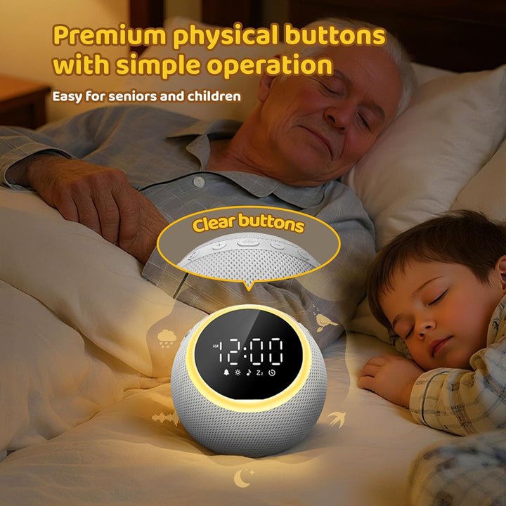 Mewaii White Noise Machine Baby mit Nachtlicht & Wecker, 3-in-1 Nachtlicht Kinder, 2700K Licht & san