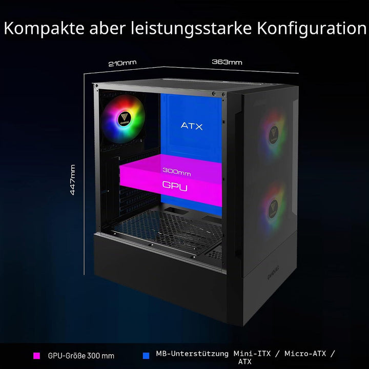 GAMDIAS ATX Mid-Tower Gaming-PC-Gehäuse, Enthält 3 x 120 mm ARGB-Lüfter, High Airflow Mesh Front, Ge