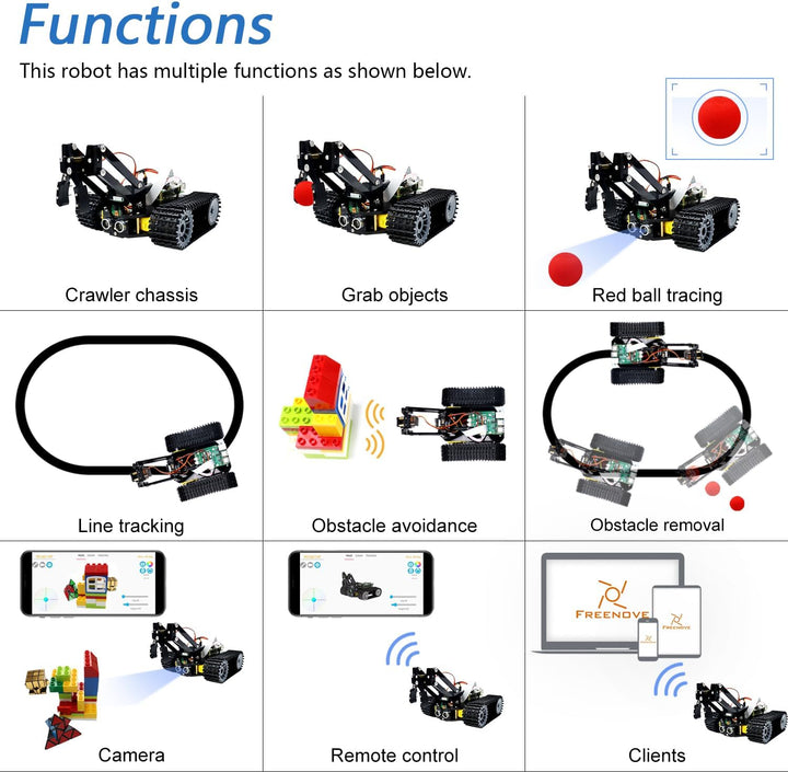 Freenove Tank Robot Kit for Raspberry Pi 4 B 3 B+ B A+, Crawler Chassis, Grab Objects, Ball Tracing,