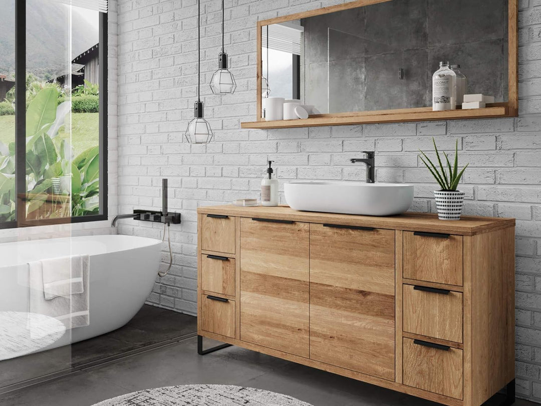 Woodkings Sydney Spiegel I Badspiegel 138x60 cm mit Ablage I Wildeiche Holz Rahmen I grosser Wandspi