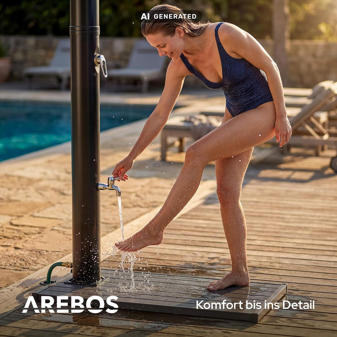 Arebos Solardusche 20L Set mit Bodenplatte für Garten, Pool &amp; Terrasse