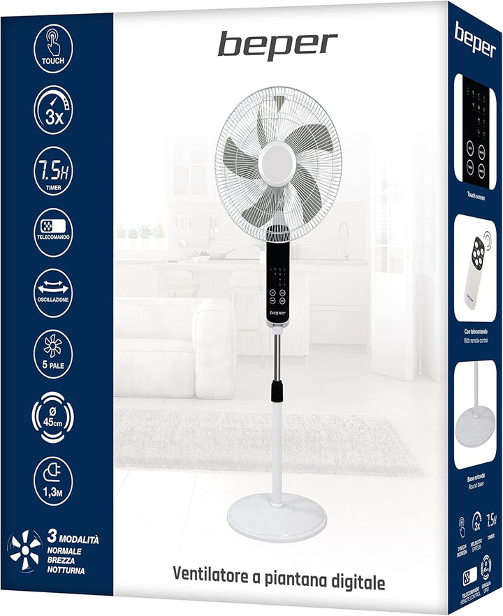 BEPER VE.112 Standventilator Touch Screen - Ventilator mit Fernbedienung, 55 W, 45 cm Touchscreen, T
