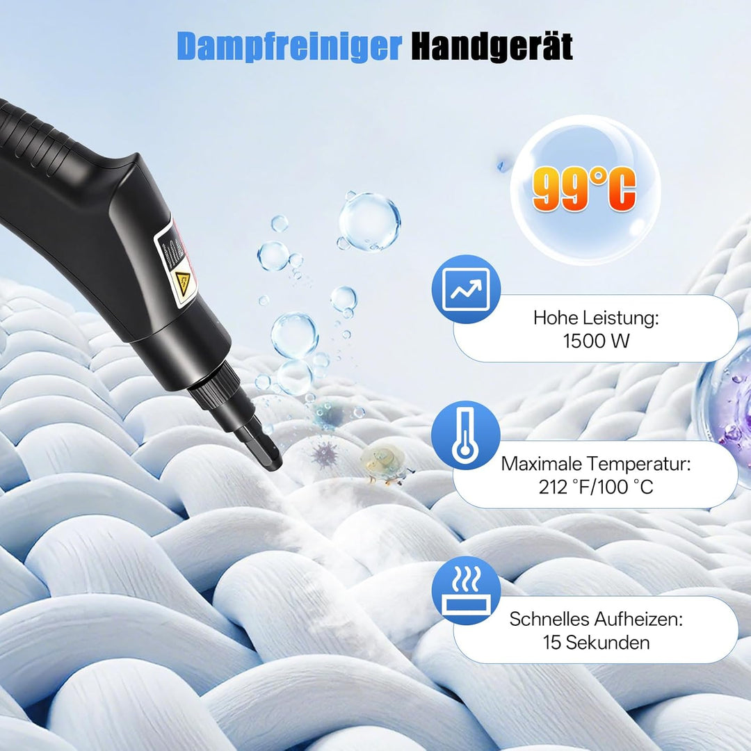 Dampfreiniger Handgerät, 1600W Handdampfreiniger mit 1.4L Tank Handdampfreiniger, Dampfdruck 3 Bar,