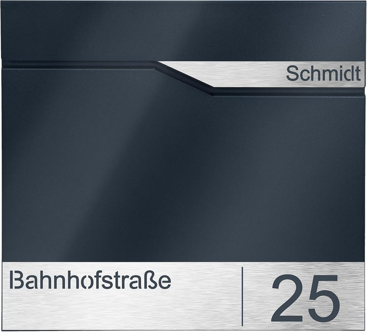 MTEC Briefkasten mit Edelstahl Namensschild - Robuster Wandbriefkasten Anthrazit RAL7016 - Wetterfes