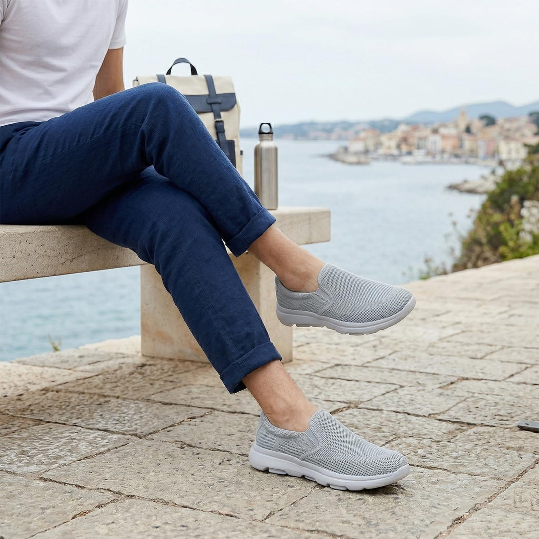 TIOSEBON Herren Slip On Loafers Bequeme Freizeitschuhe für Tennis Arbeit und Autofahren 42 EU A Grau