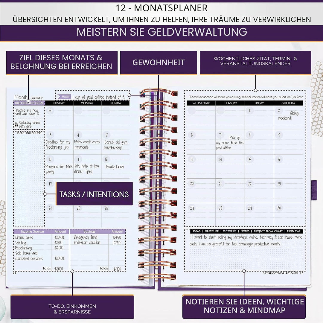 Finanzplaner &amp; Monatsplaner &amp; Monatsrechnung Organizer - 12 Monate Reise zur finanziellen Freiheit,